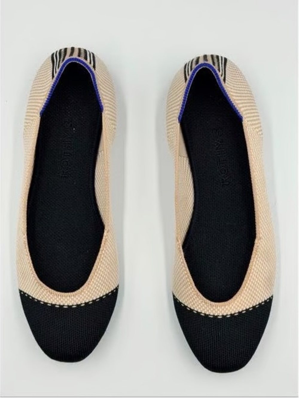 Rothy's The Square flats in a black and ecru tuxedo colorway
